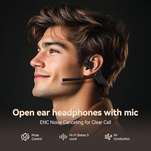 CXK Bluetooth 5.3 Open Ear Headphones with AI Noise Cancellation for Work Call and Meeting Microphone ClimatePartner Cer