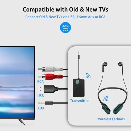 Wireless TV Headphones with 2 Modes Bluetooth & |4G Neckband Earbuds for Home Entertainment with 100FT Range & No Audio