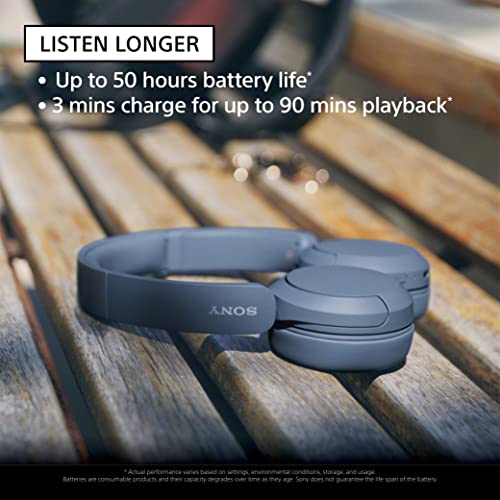 Sony WH-CH520 Bluetooth Wireless Headphones for Music Lovers with Built-In Mic and Blue LED Lights