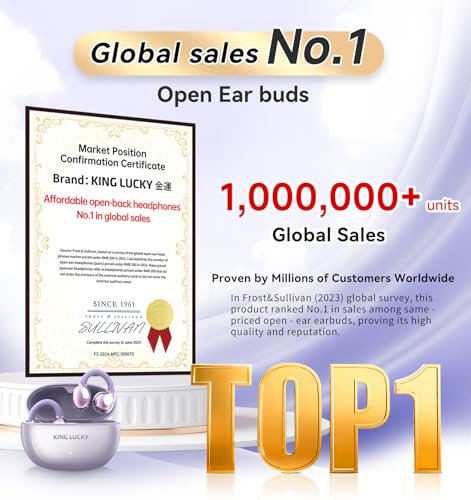 King Lucky Clip on Earbuds Open Ear Wireless Bluetooth 5.4 Headphones for Small Ears & Glasses Wearers (Purple)  
King L